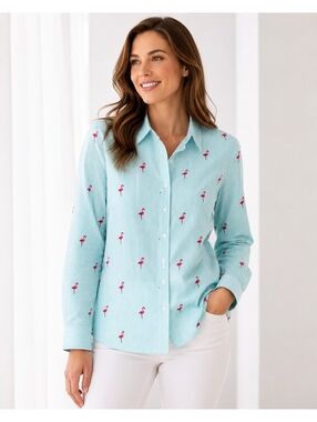Lemon Way Flamingo Striped Button Down Shirt Women's Small NWOT